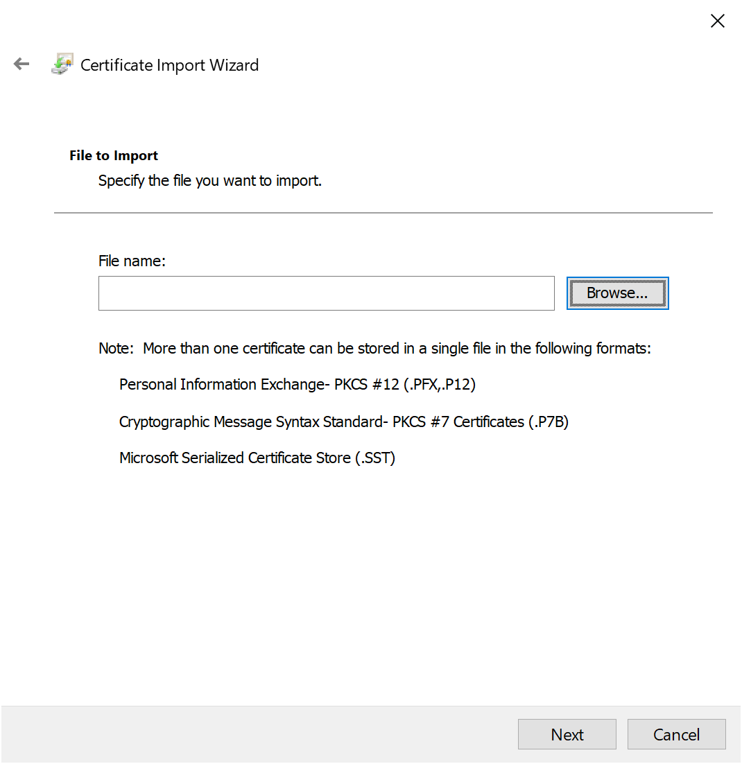 Windows Certificate Import Wizard