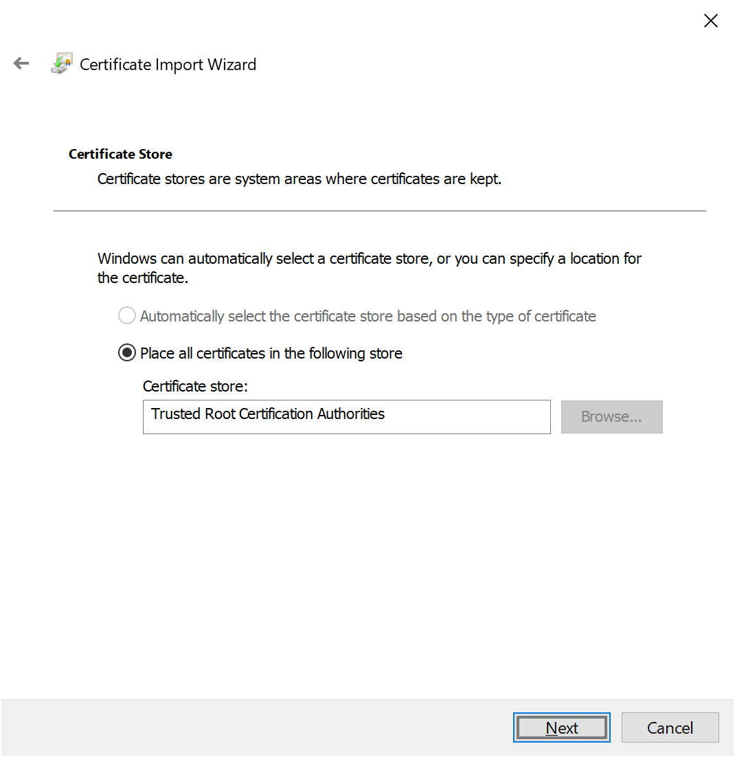 Windows Certificate Import Wizard